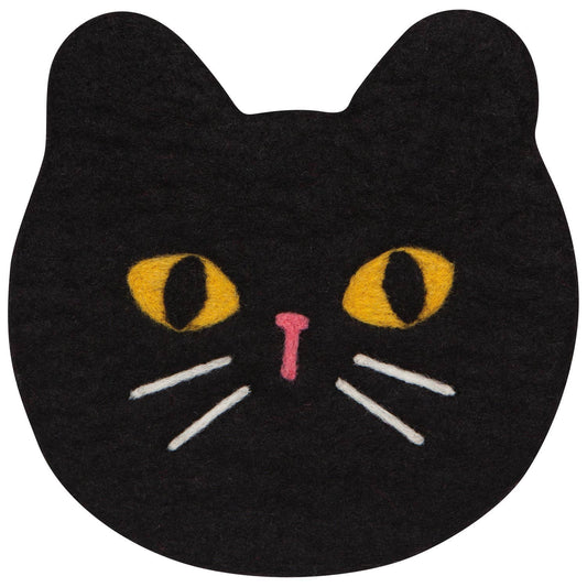 Black Cat Felt Wool Trivet: Black