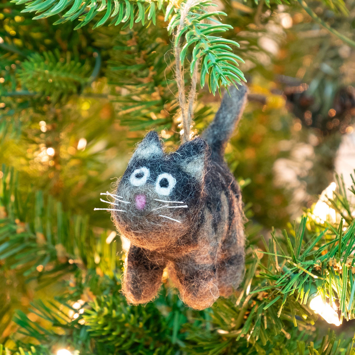 Ornament - Little Felt Cat - Dark Gray