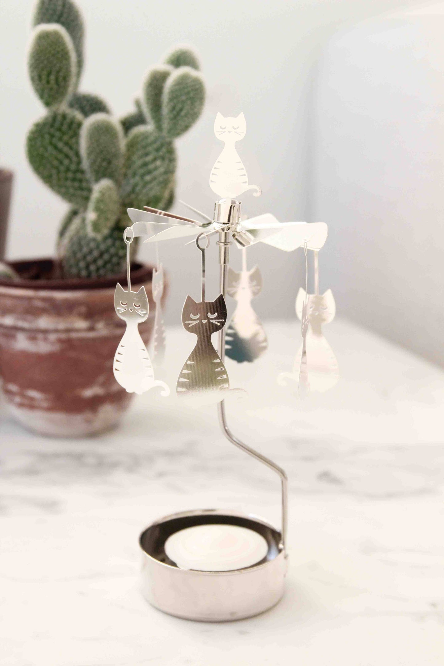 Rotary Candleholder, Dodgy Cat, Chrome Angel Chime Tealight Spinner