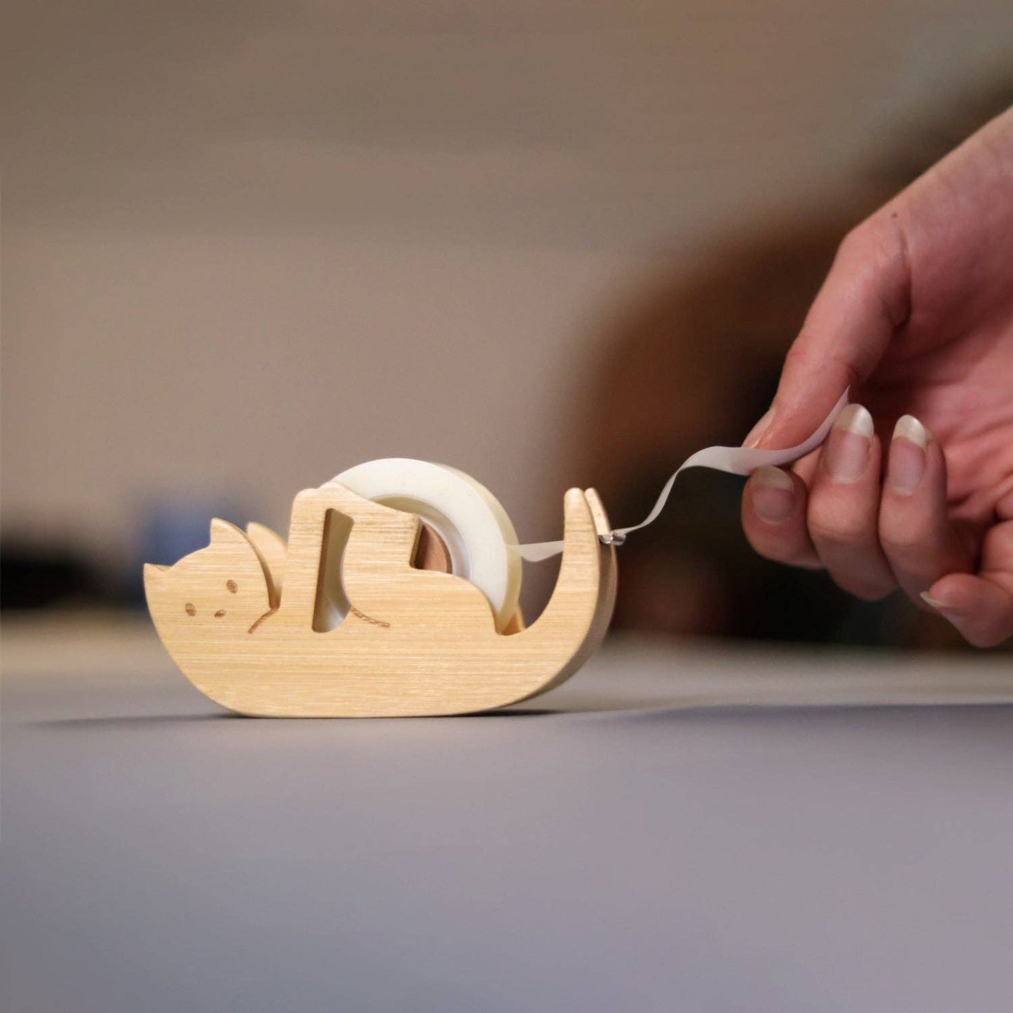 Kitty Sticky Tape Dispenser | Bamboo Desk Gift