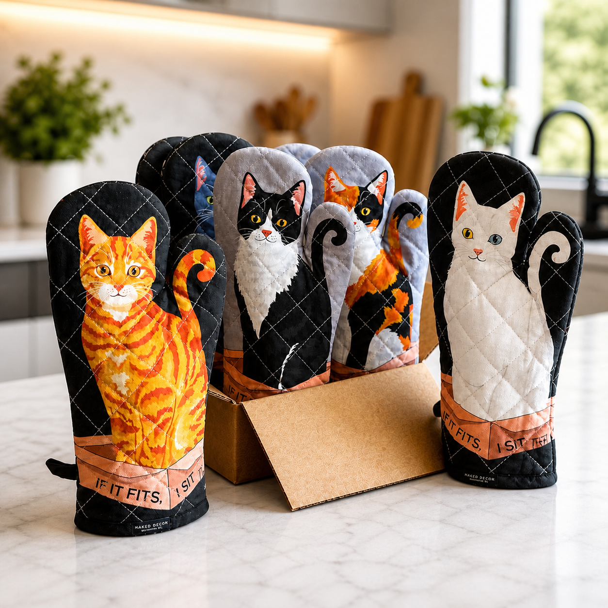 White Kitty Cat - If It Fits, I Sit Oven Mitt 