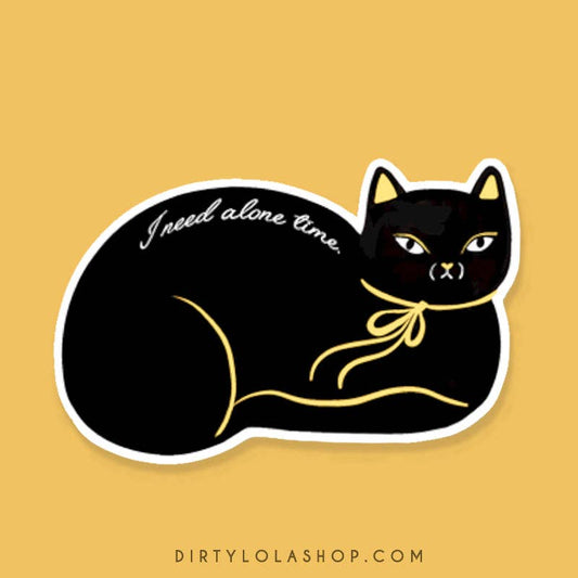 I NEED ALONE TIME - BLACK CAT STICKER