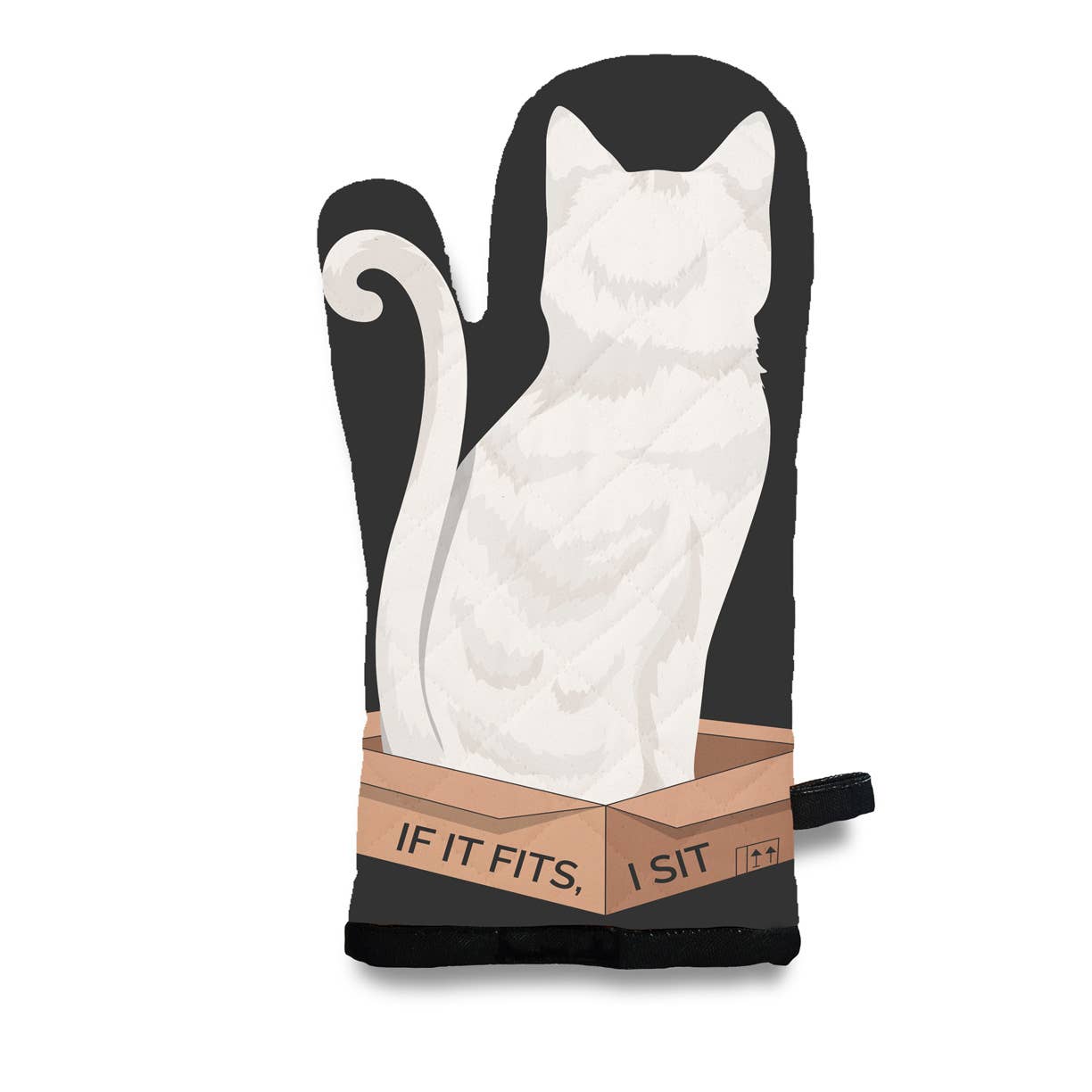 White Kitty Cat - If It Fits, I Sit Oven Mitt 