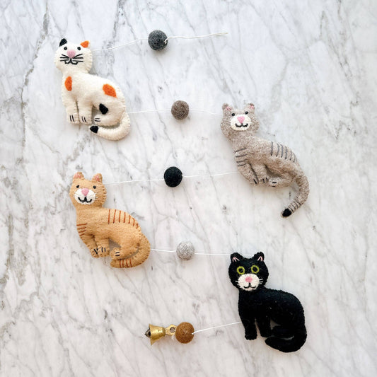 Handmade in Nepal - 100% Wool Felt Cat Garland