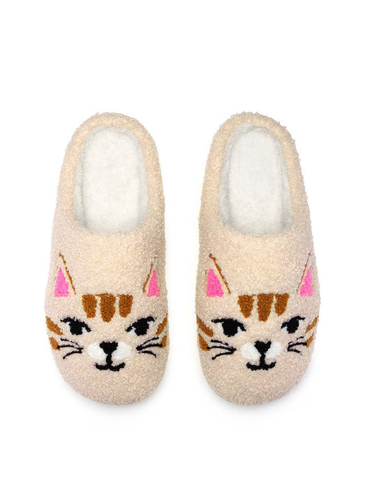 Indoor / Outdoor Slippers - Kitty Cat Faces - Off-White