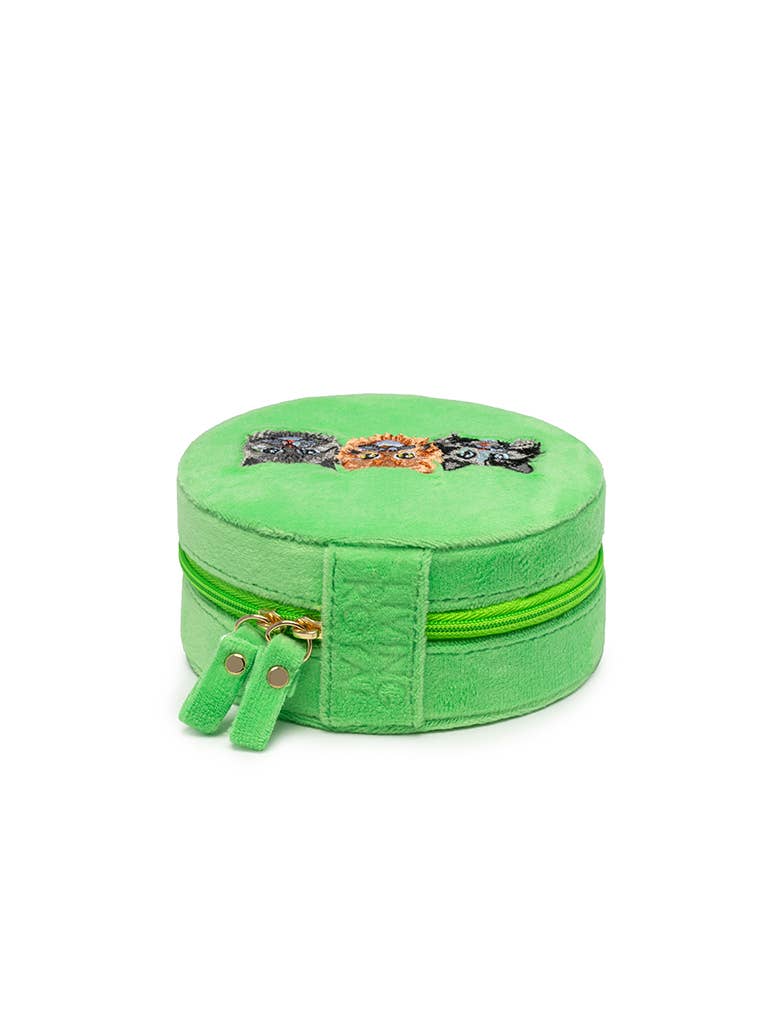 Velvet Jewelry Zip Case / Organizer - Kitten Caboodle -Green