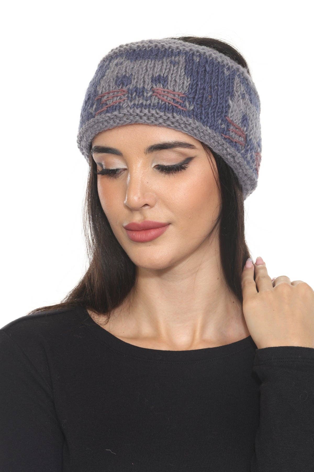Kitty Knit Headband: Blue / OS