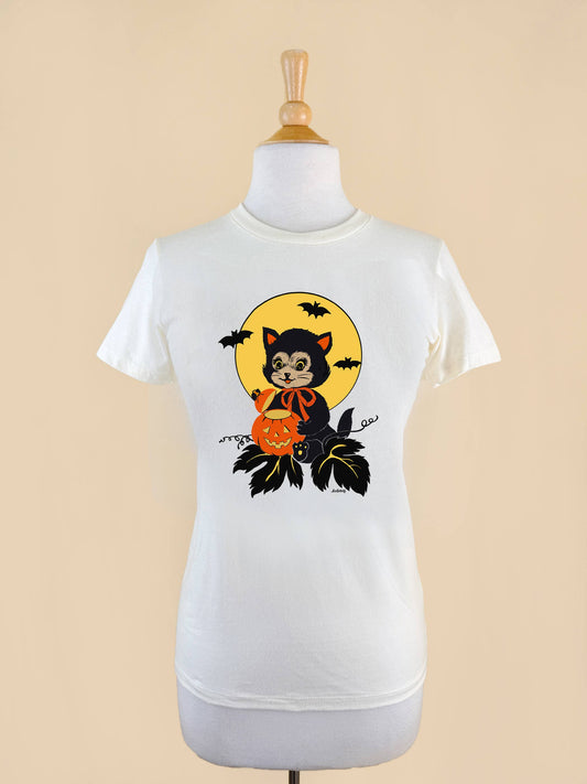 Black Cat Night Fitted Tee in Ivory