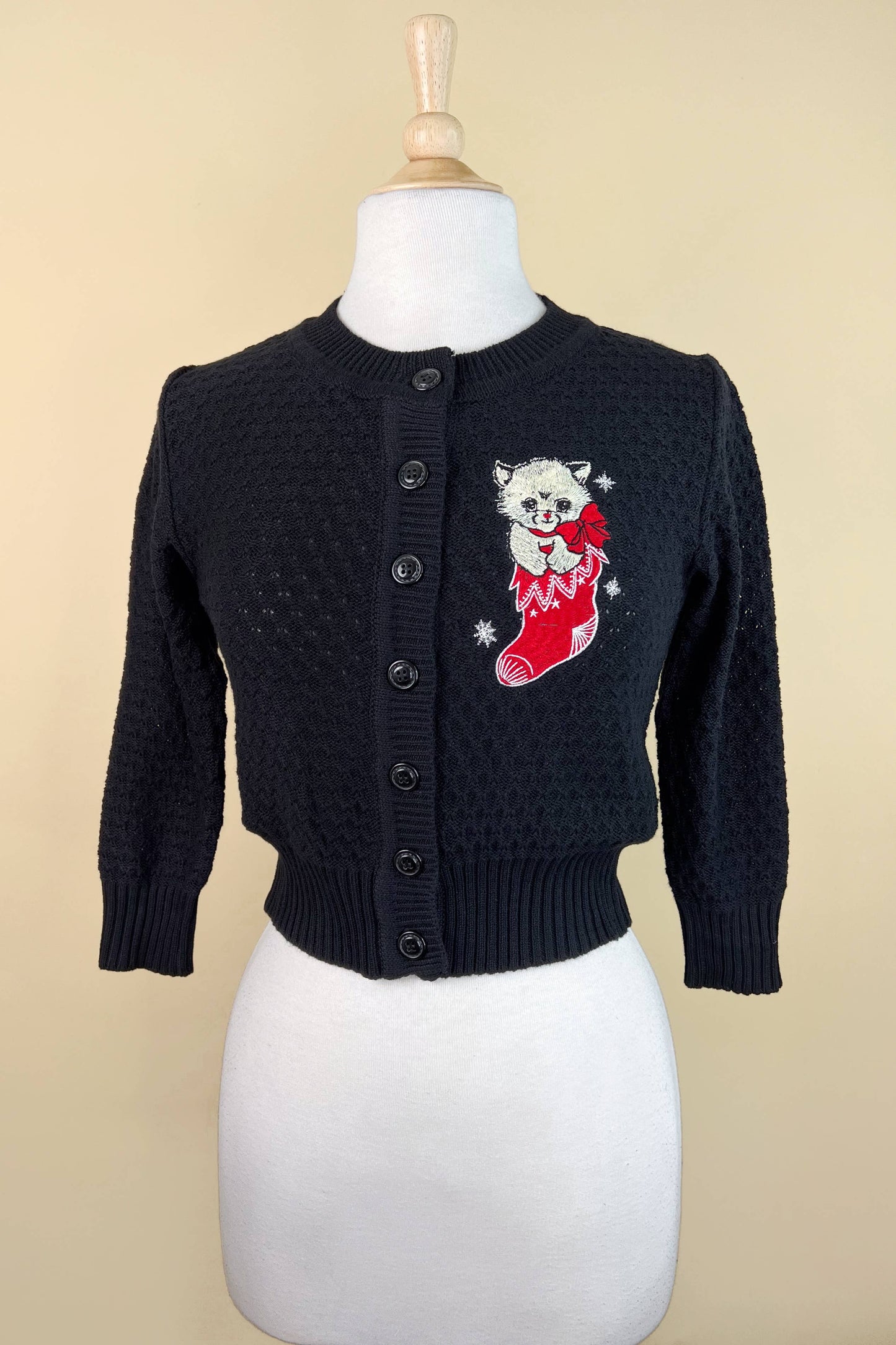 Cat in the Sock Cropped Cardigan in Black