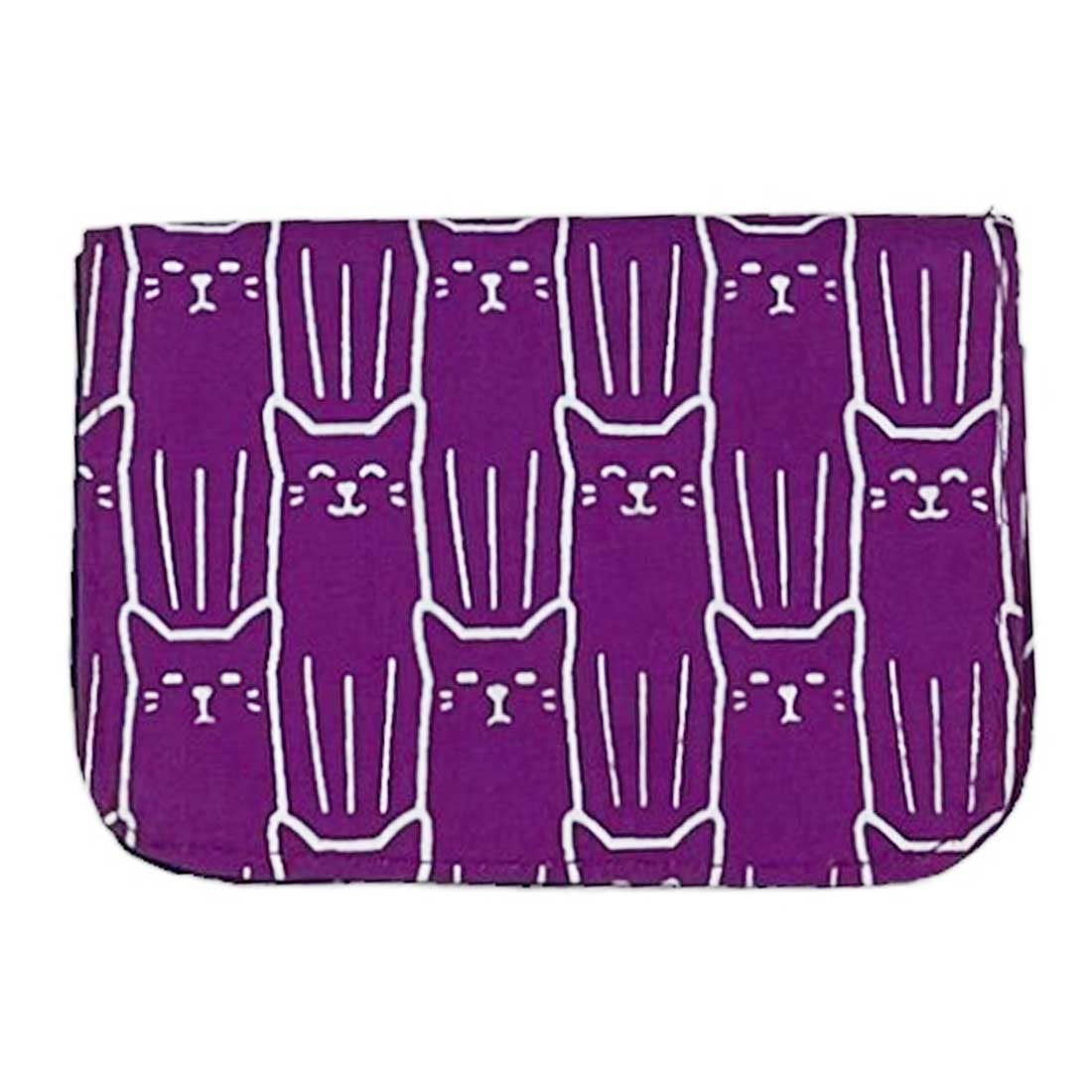 Cotton Canvas Cardholders - Cat Prints - Small Wallet : Purple