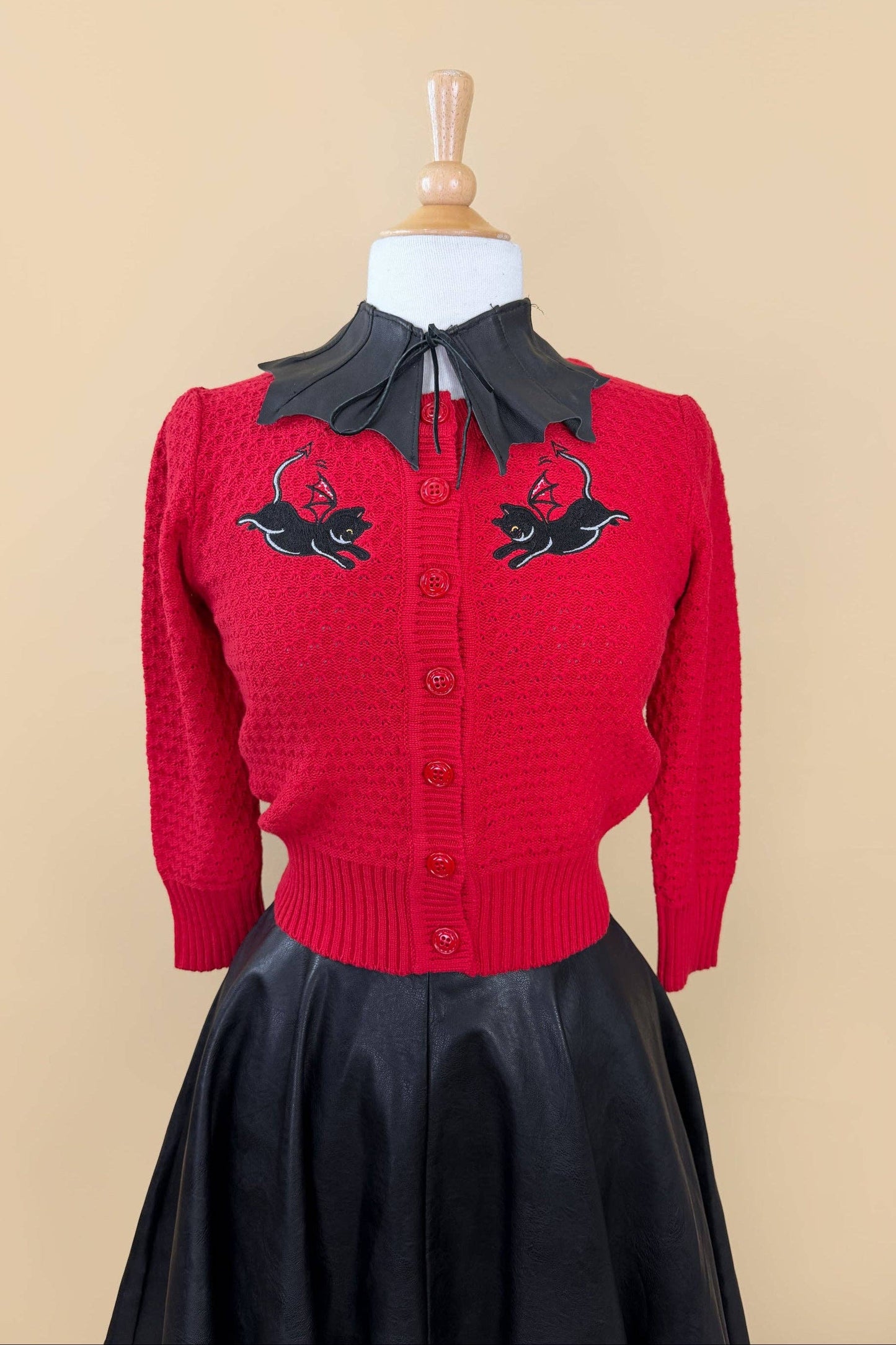 Little Cat Devils Cropped Cardigan in Red