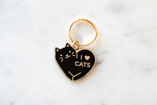 I Love Cats Keychain: Black/gold