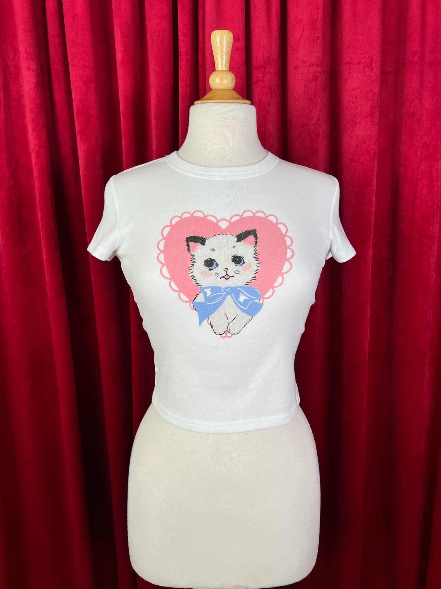 Dreamy Kitten Cropped Baby Tee in White