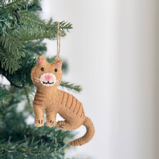 Felt Stitched Cat Ornament: Brown Tabby