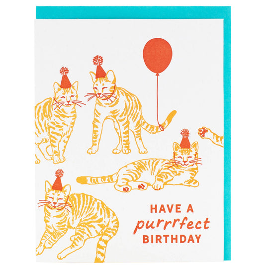 Cat Party Birthday Card-BLANK INSIDE