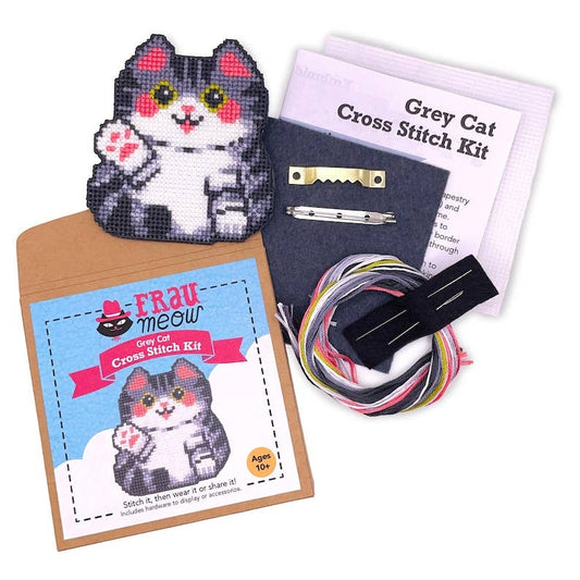 Grey Cat Cross Stitch Kit