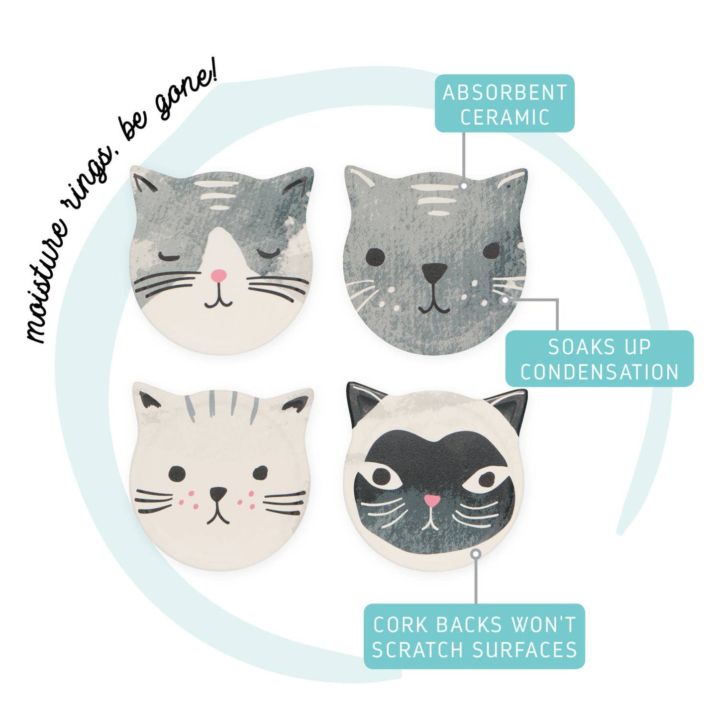 Cats Meow Soak Up Coasters Set of 4