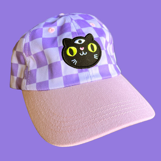 Hat - Black Cat Checkerboard