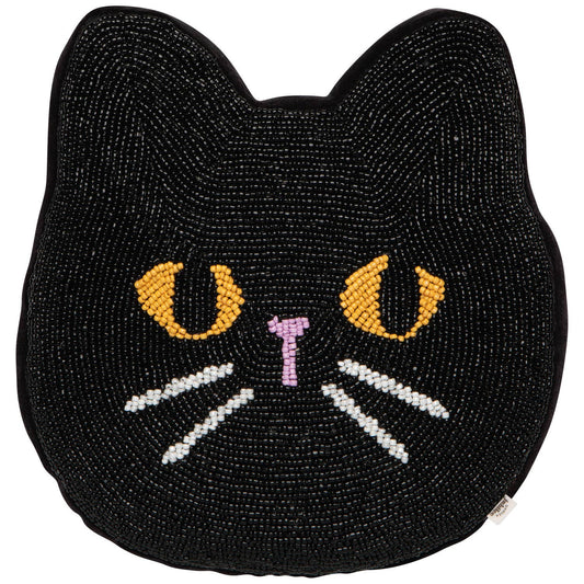 Black Cat Beaded Throw Pillow