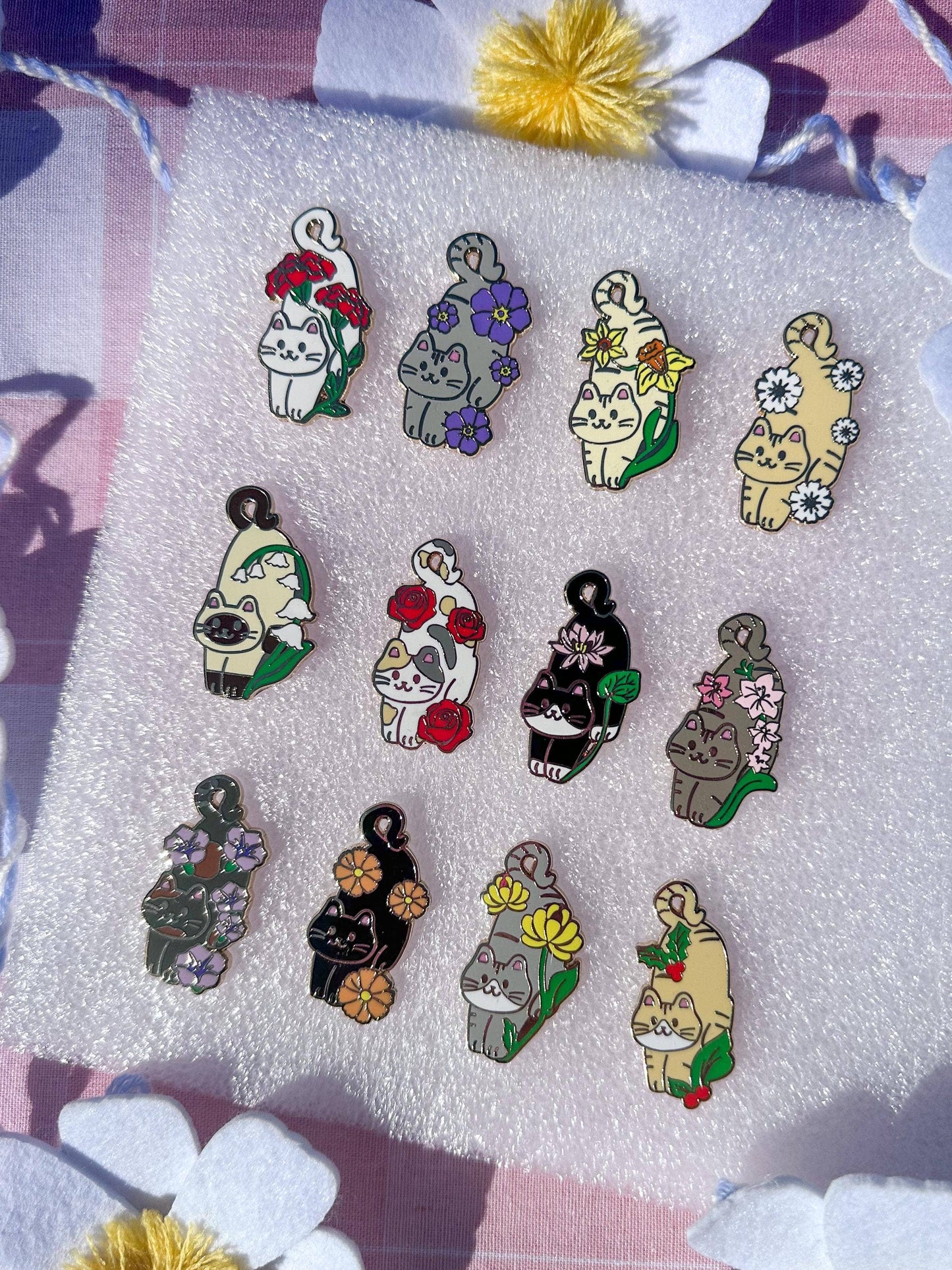 Birth Month Flower Cat Enamel Pin
