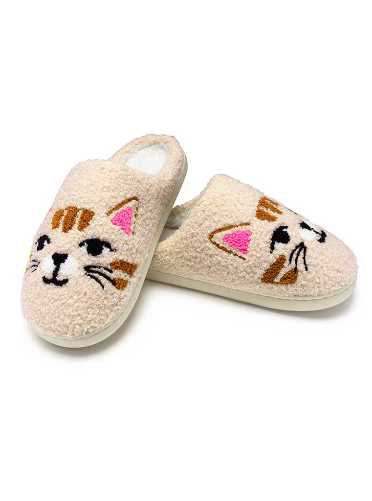 Indoor / Outdoor Slippers - Kitty Cat Faces - Off-White