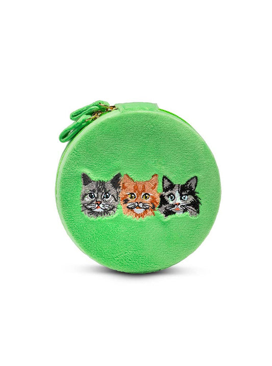Velvet Jewelry Zip Case / Organizer - Kitten Caboodle -Green