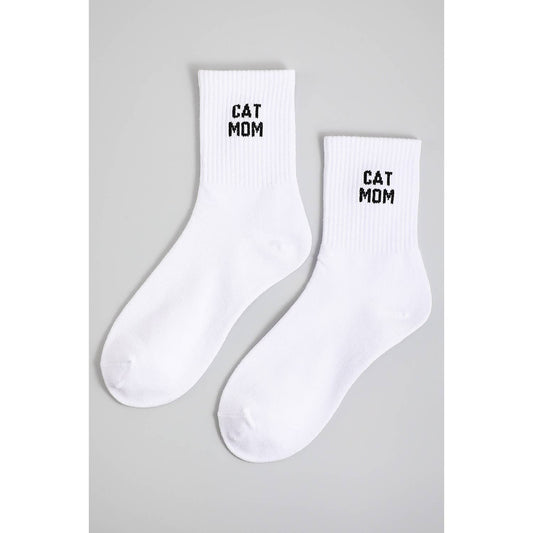 CAT MOM CREW SOCKS: WHITE / 1 SIZE