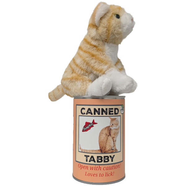 Canned Orange Tabby Cat | Stuffed Animal Cat Plush w/Jokes: Pop Top Lid