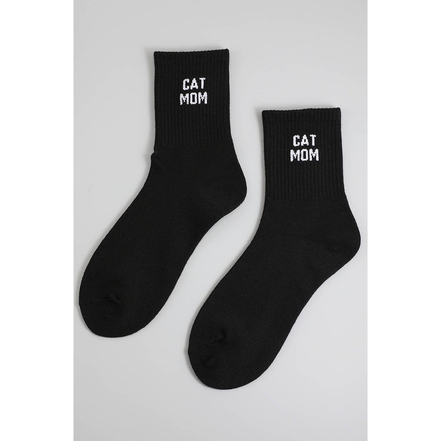CAT MOM CREW SOCKS: Black / 1 SIZE