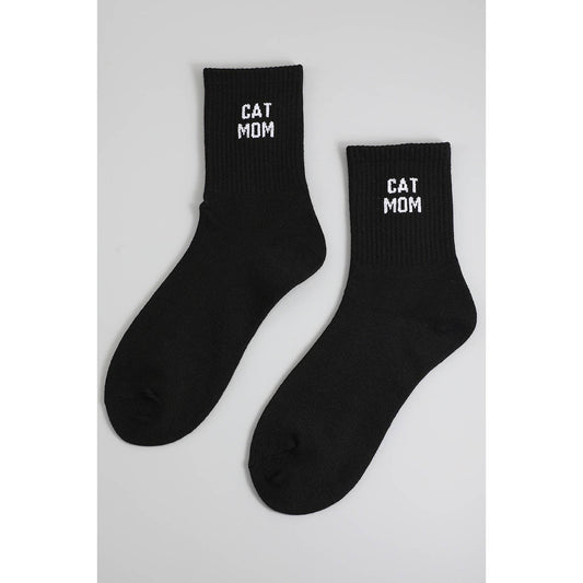 CAT MOM CREW SOCKS: Black / 1 SIZE