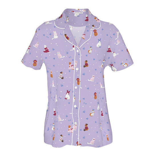 Cattitude Pajama Top | Purple Kitty Cat PJs For Women