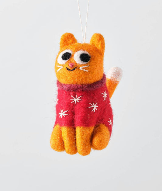 'Esther' Orange Cat Hanging Felt Ornament