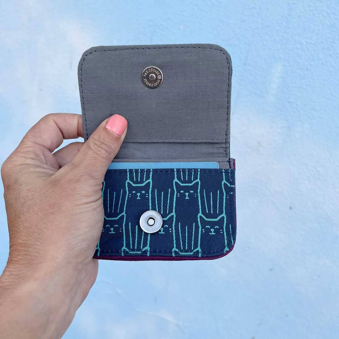 Cotton Canvas Cardholders - Cat Prints - Small Wallet : Army Green