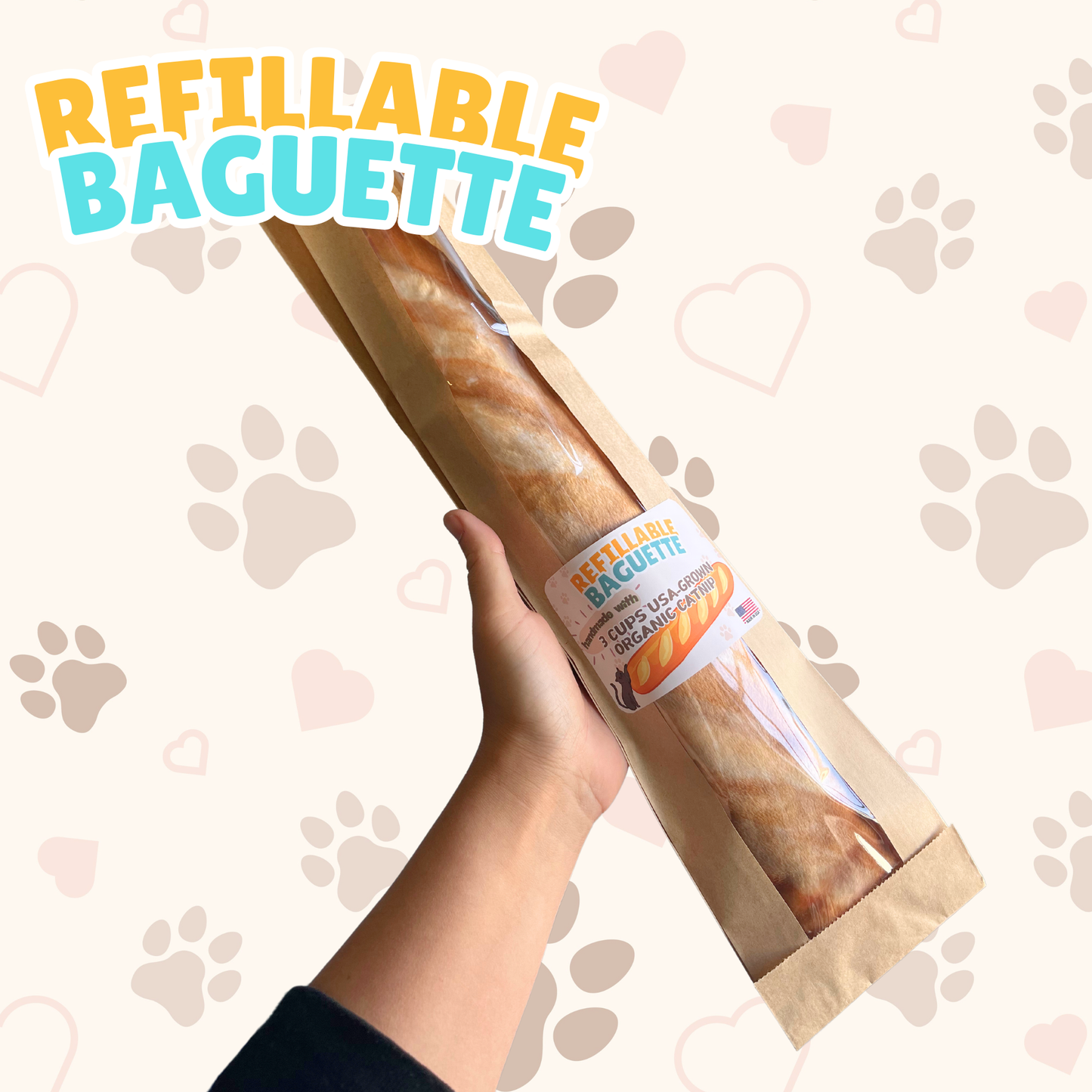 Refillable CATNIP 13-inch Baguette