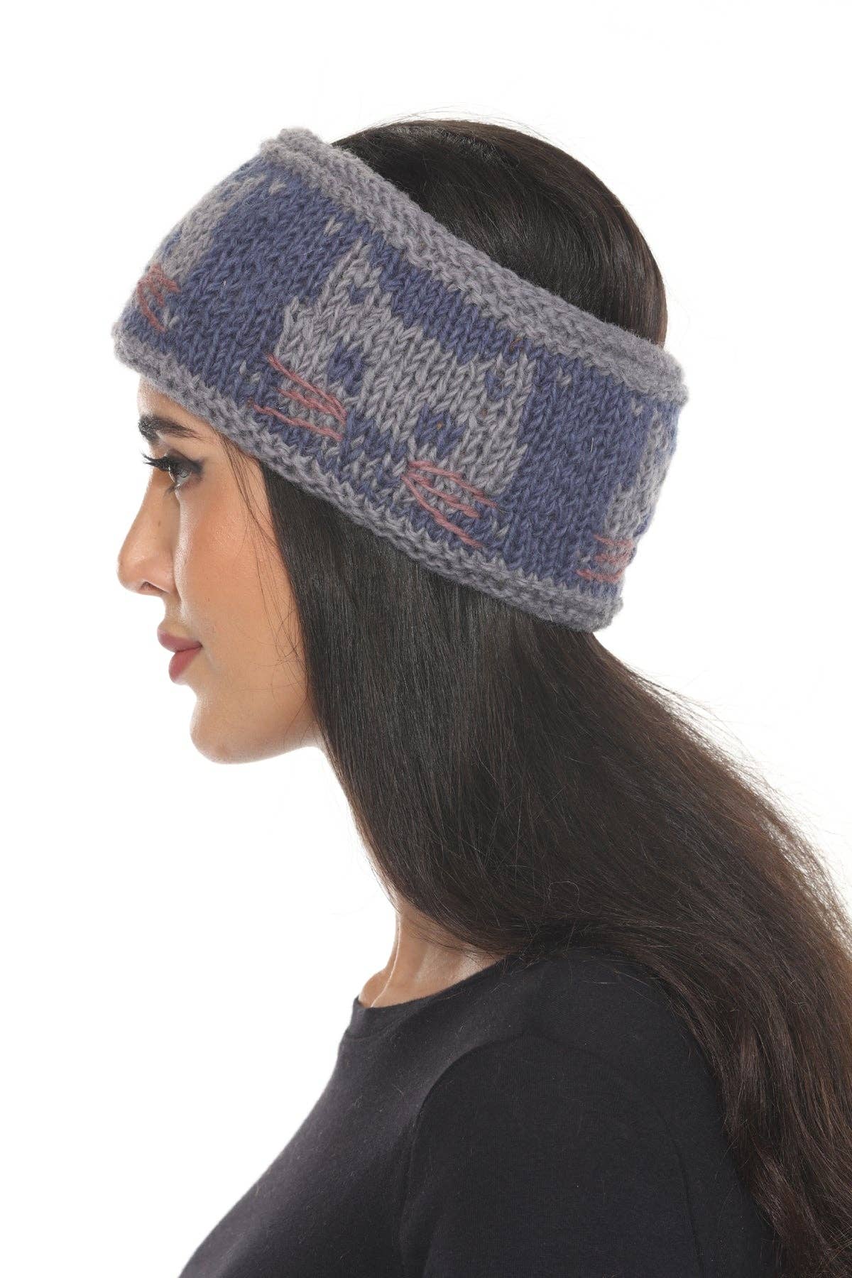 Kitty Knit Headband: Blue / OS