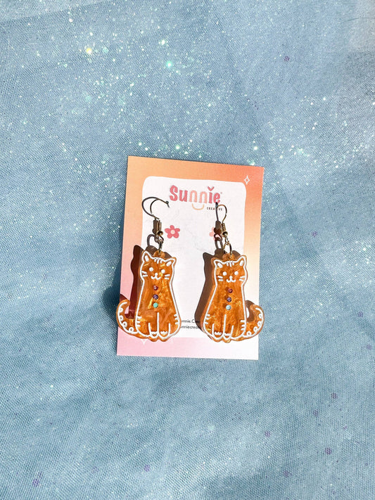 Holiday Cat Friends Earrings: Gingerbread Cat