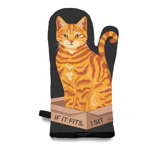 Orange Tabby Kitty Cat - If It Fits, I Sit Oven Mitt  
