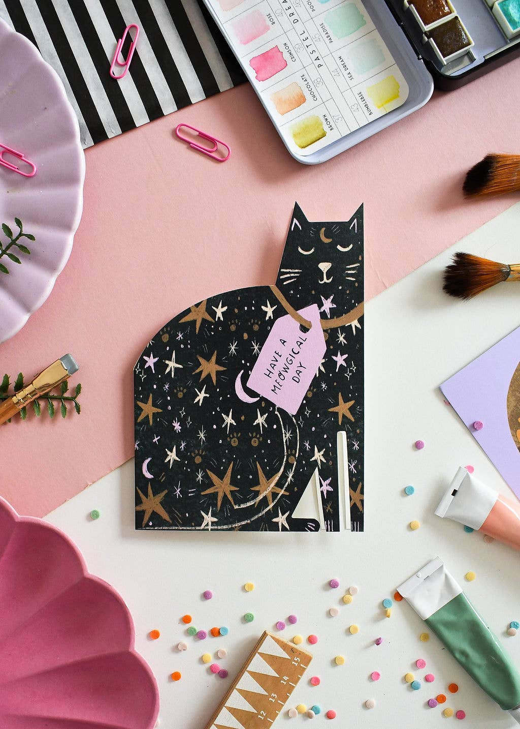 Meowgical Die Cut Card-BLANK INSIDE