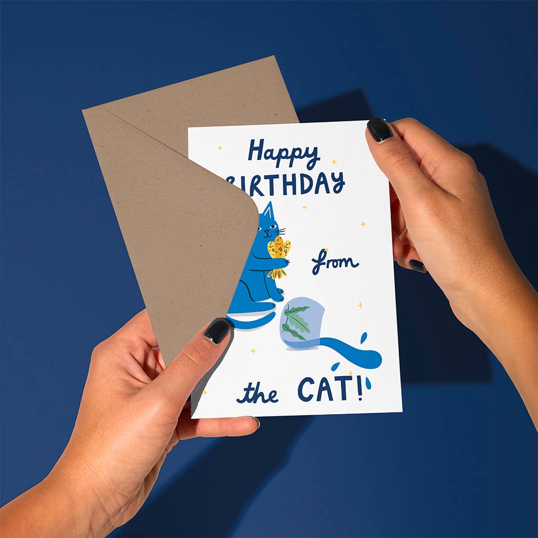 Happy Birthday From the Cat- Birthday Greeting Card BLANK INSIDE