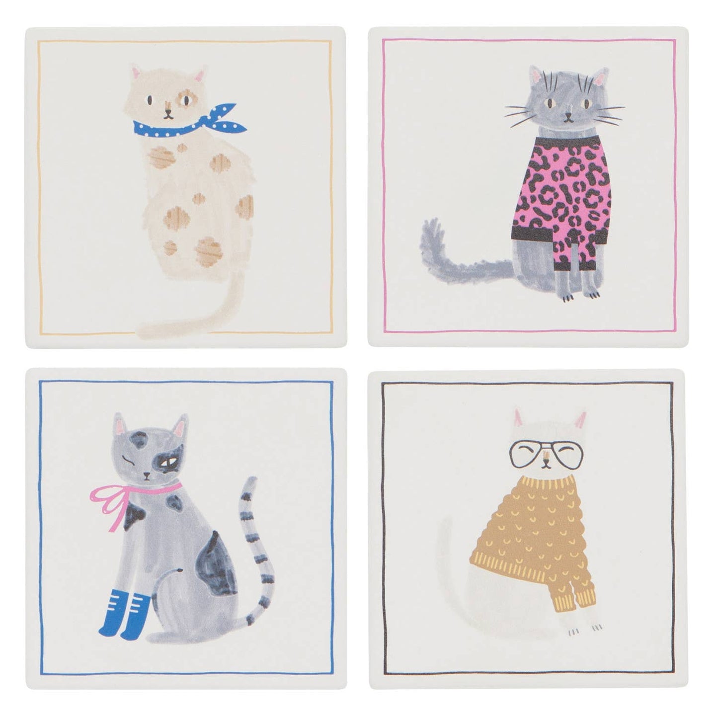 Feline Fine Soak Up Coaster Set of 4: Off-White
