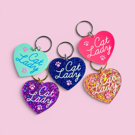 Cat Lady - Keychain : Purple Glitter