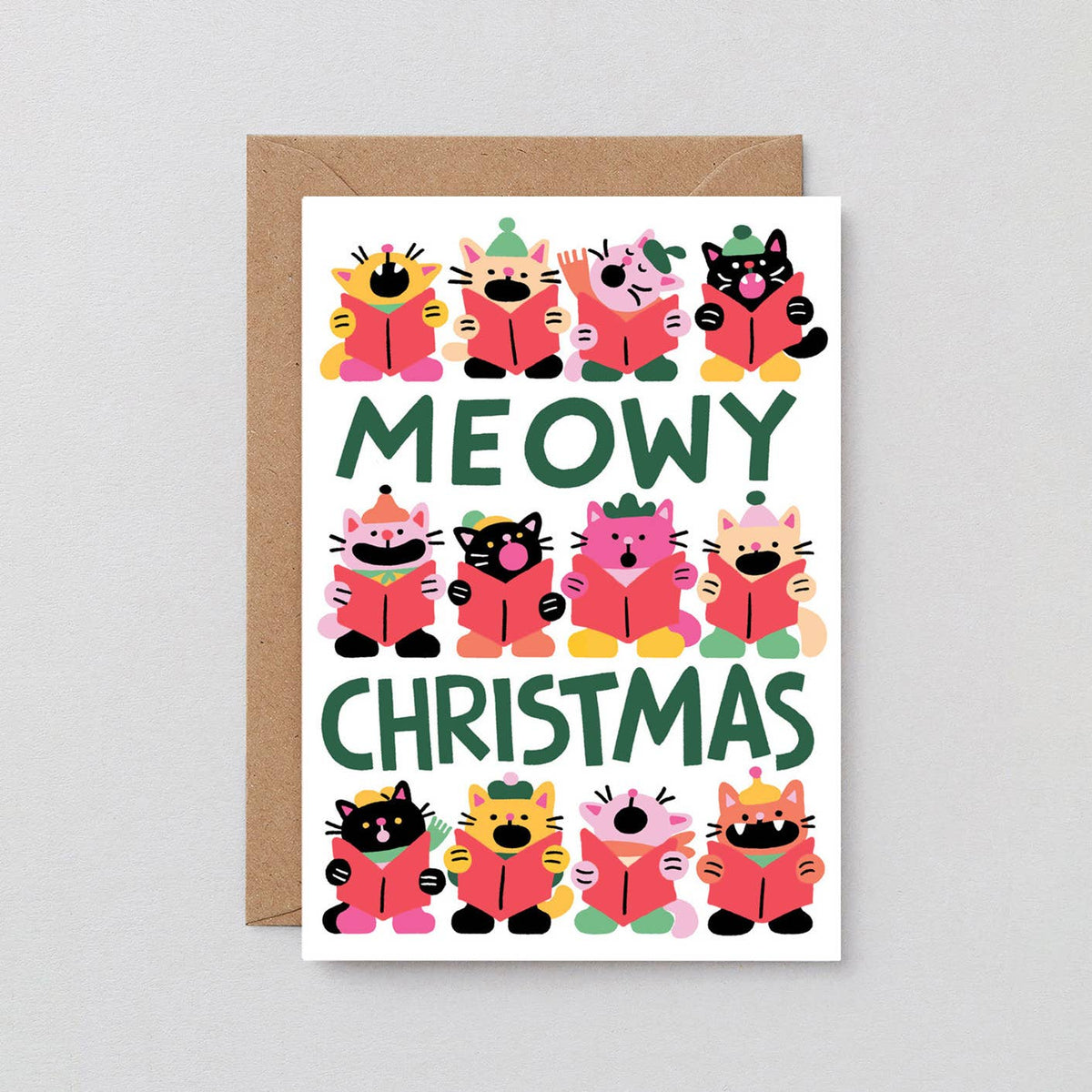 Meowy Christmas Embossed Greeting Card-BLANK INSIDE