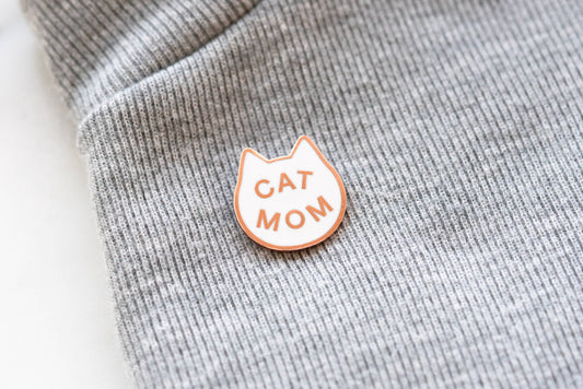 Cat Mom Pin: Copper/white