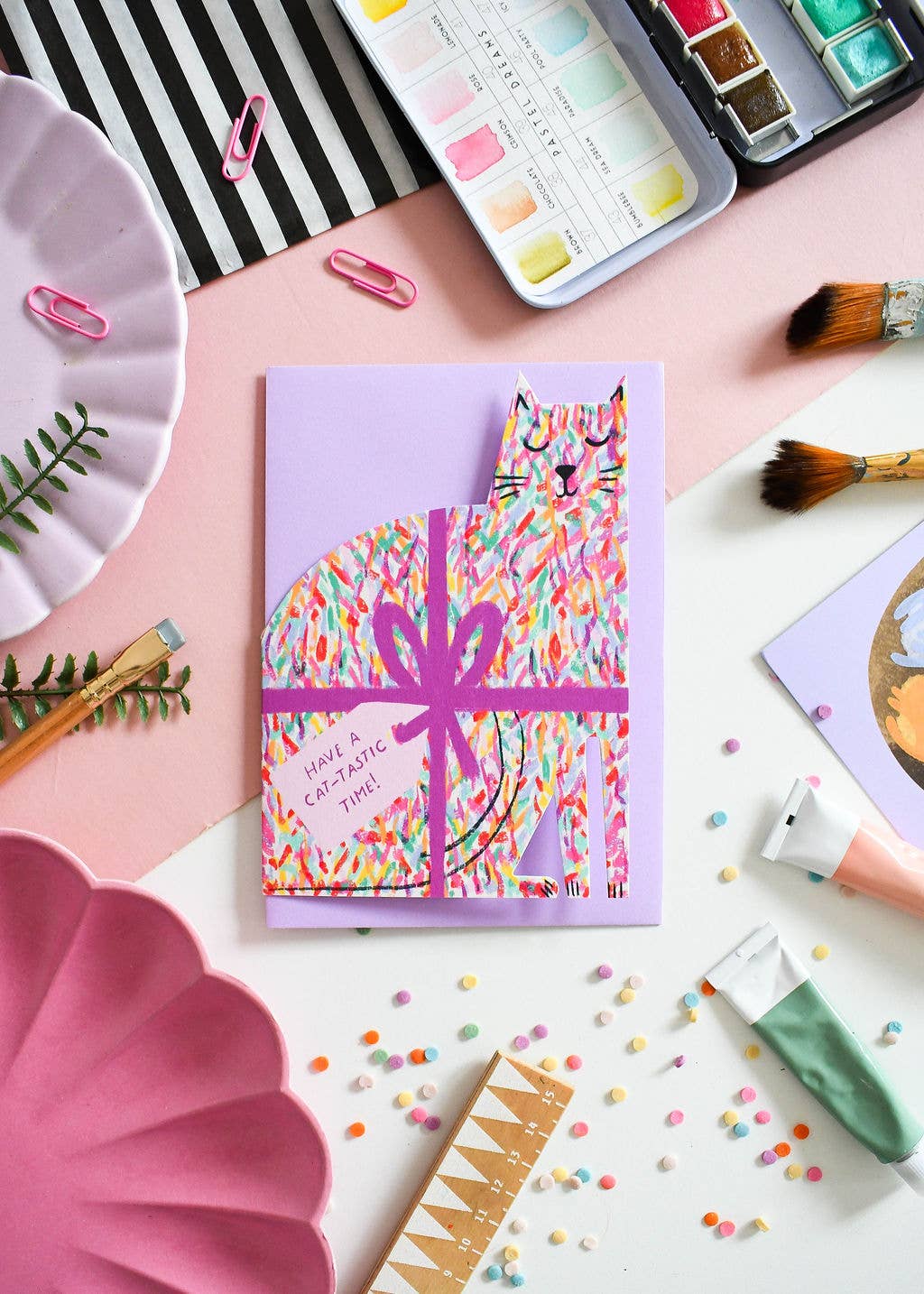 Cat Birthday Die Cut Card-BLANK INSIDE