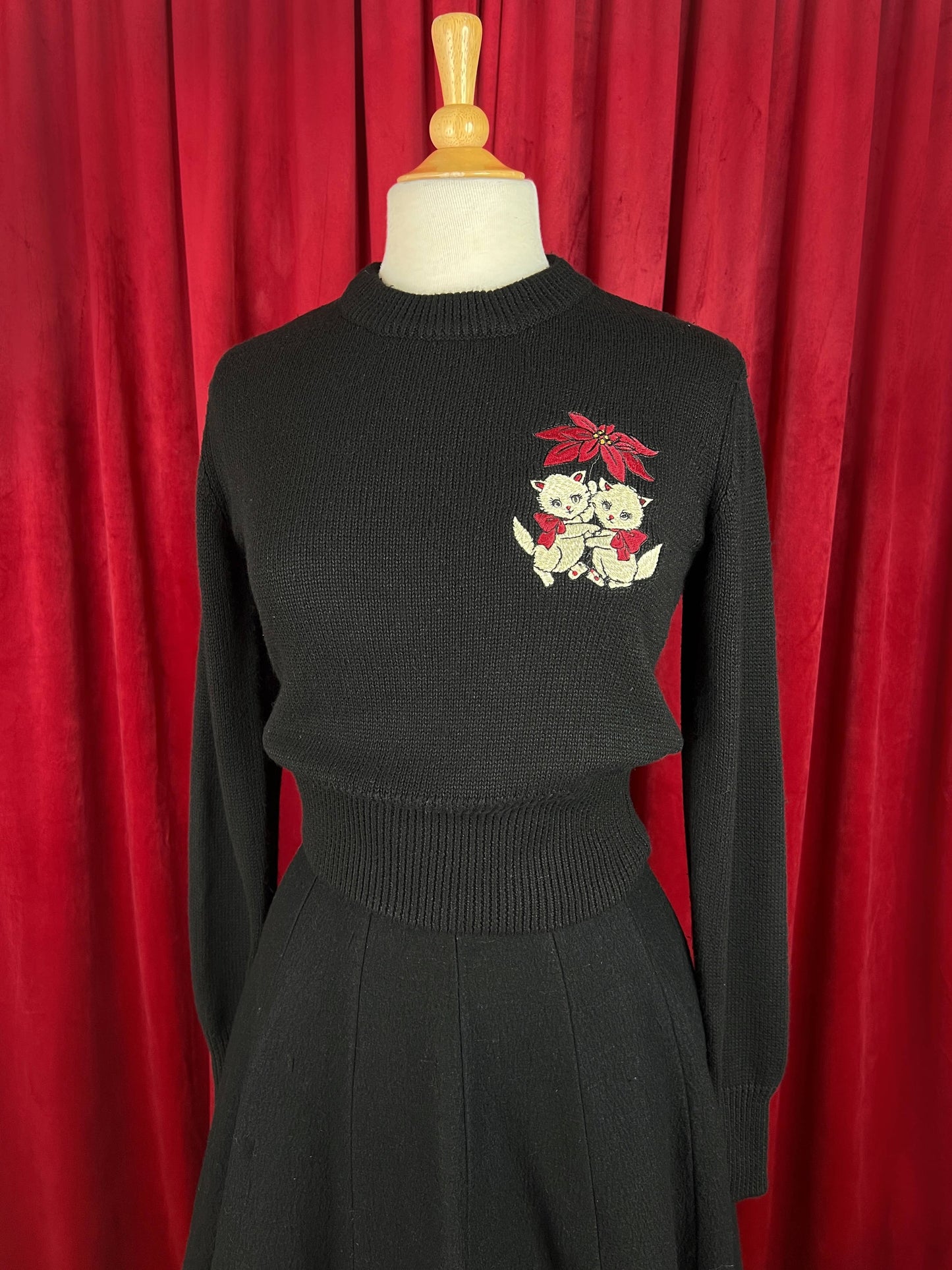 Yuletide Kittens Long Sleeve Sweater in Black