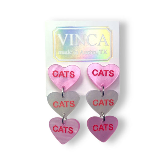 Cats Cats Cats Candy Heart Earrings