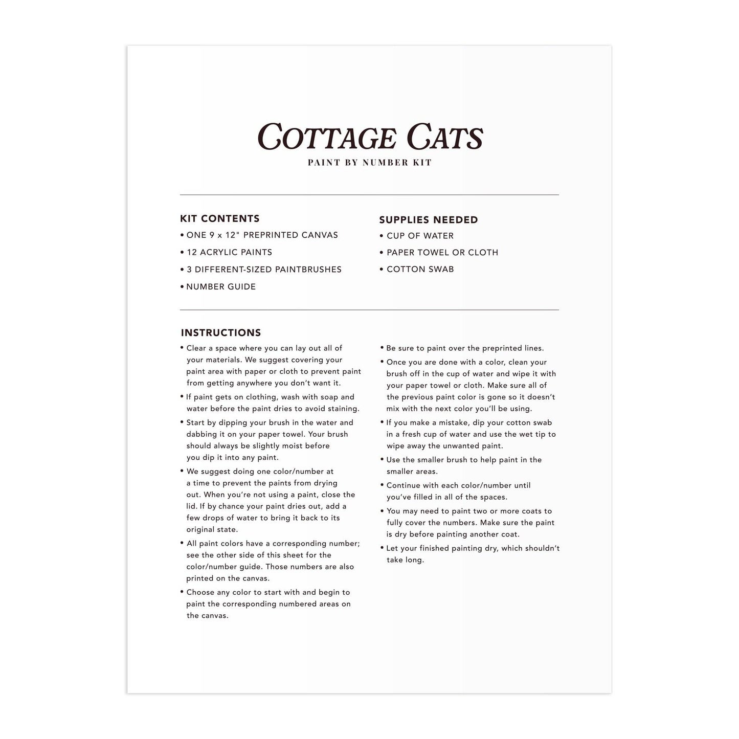 Cottage Cats 9 x 12 Paint by Number Kit