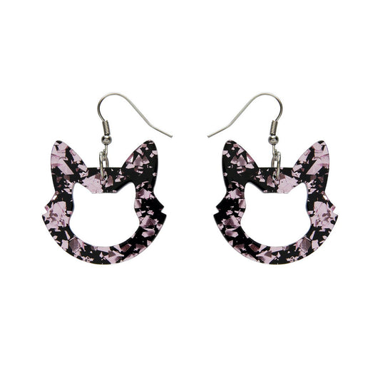 Cat Head Chunky Pink Glitter Resin Earrings