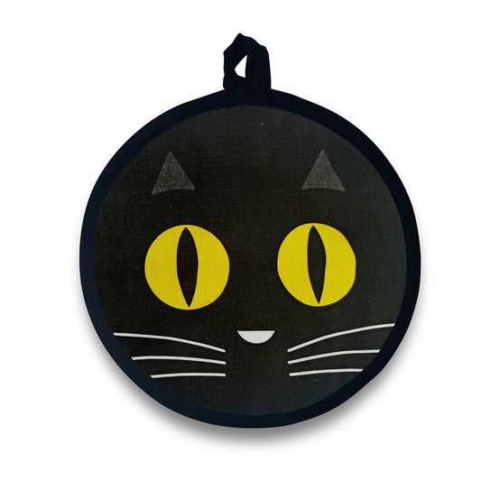 Adorable Black Cat Round Potholder / Hot Pad/ Mitt