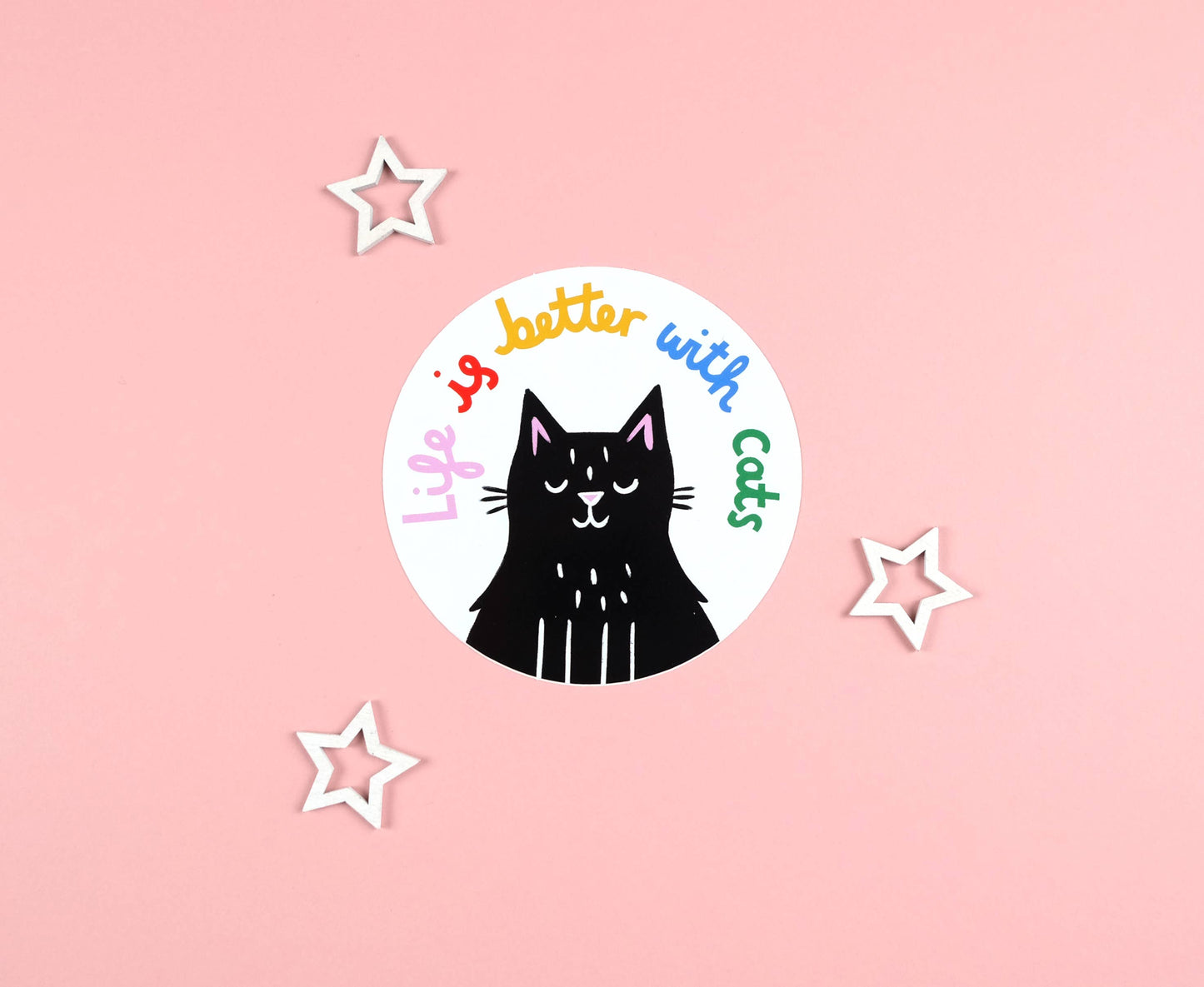 Life is Better with Cats - Colourful Vinyl Sticker: Black Cat